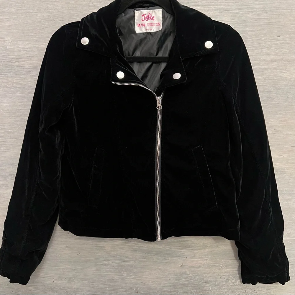 Justice Black Velvet‎ Motercycle Style Jacket Girl’s 14/16 Like New